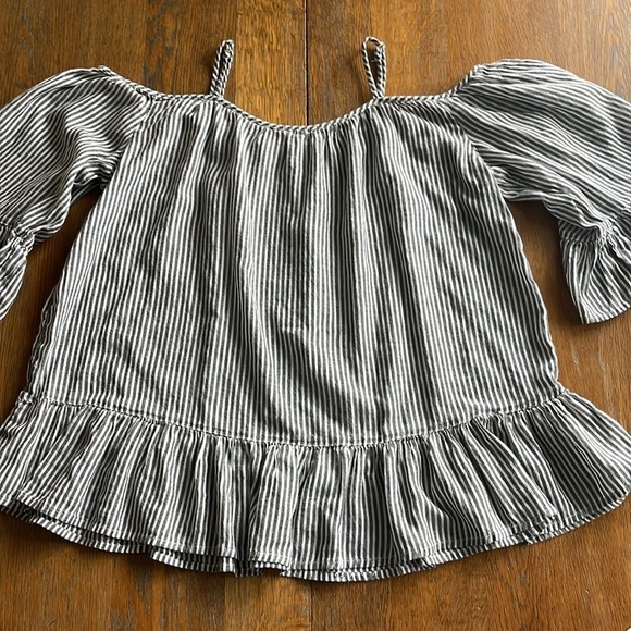 Beach Lunch Lounge Off Shoulder Stripe Top Adjustable Straps Size Large Ruffle - Picture 2 of 14